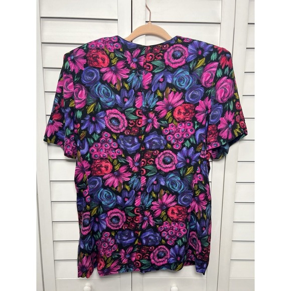 Ellen Figg Vintage Floral Short Sleeve V-Neck Button Down Blazer Women's Size 12 - Picture 6 of 6